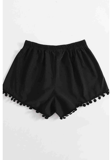 Alpinmoda Ponponlu Şık Deniz Şortu Ms43433 Siyah