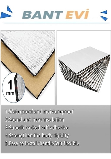10 Adet 35x20cm Ziftli Oto Ses Su Yalıtım Pedi Folyolu Yapışkanlı