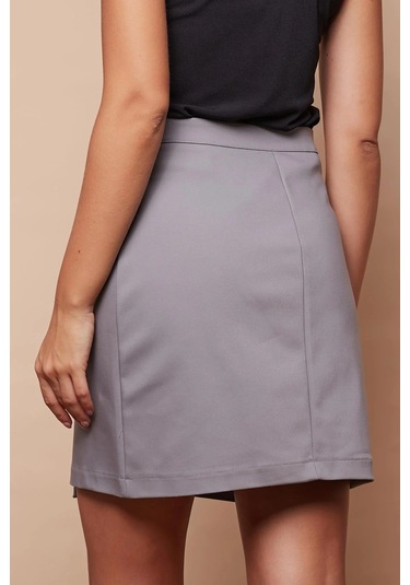 Kadın Yüksek Bel Kruvaze Model Hafif Likralı Şık Kumaş Ofis Kalem Etek-gri Gri