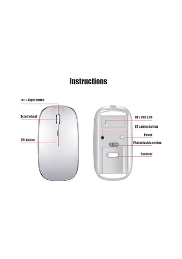 Geeroyoo Q23c 2.4g/bt5.1 Çift Modlu Kablosuz Fare - 1200dpı Ergonomik Tasarım, Sessiz Tuşlu, Pc/mac Uyumlu Q23c