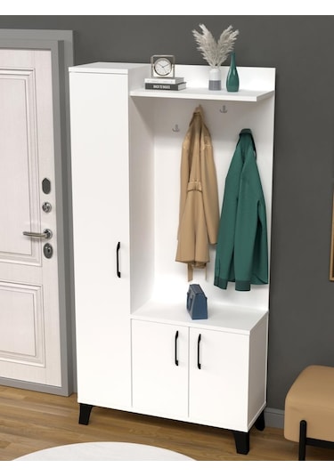 Kuzeylife Linea Portmanto Vestiyer Ayakkabılık Beyaz