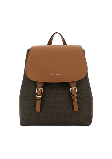 Kadın Monogram Desenli Kapaklı Yazı Logolu Sırt Çantası - Kahverengi Kahverengi