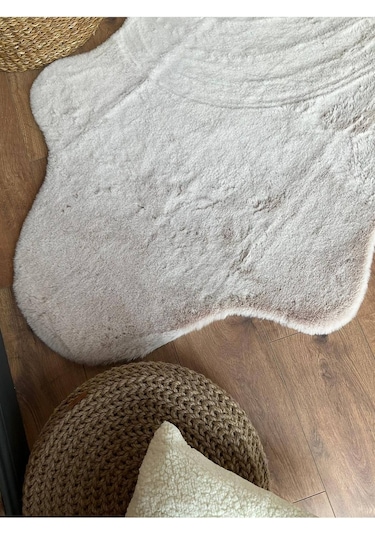 Saraz Halı Tavşan Tüyü Post Peluş Ultra Yumuşak Post Puffy Kum Beji