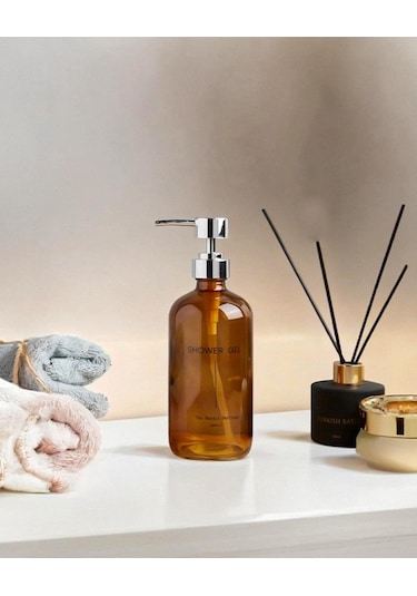 Büyük Boy Cam Sıvı Sabunluk - Dekoratif Cam Şampuanlık - 500 Ml - 21x7 001