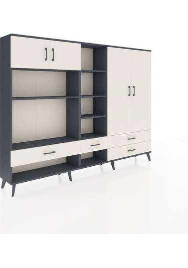 Arges Dolap 12 Raflı 4 Çekmeceli 4 Kapaklı 220x30x163 Antrasit-ay Antrasit-aytaşı