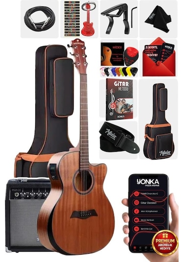 Maxword M450-EQ-AMP Profesyonel Masif Ağaç Amfili Elektro Akustik Gitar Seti üst Segment