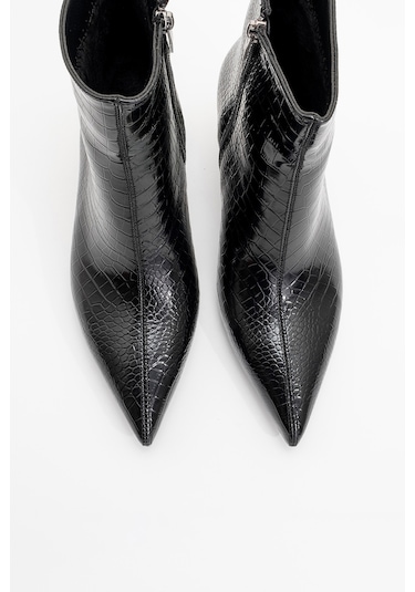 Noya Siyah Baskı Sivri Burun Kadın İnce Topuklu Bot Siyah Kroko