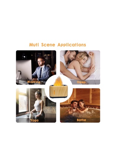 Alev Difüzör Nemlendiricisi 7 Alev Renkleri, Susuz Otomatik-off Korumalı Uçucu Yağ Aroma Terapisi Difüzör, Ev İçin Yangın Havası Difüzörü, Ofis, Yatak Odası Ahşap Tahıl