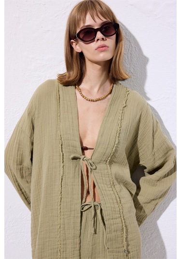 Müslin Geniş Kollu Kimono Adaçayı Adaçayı