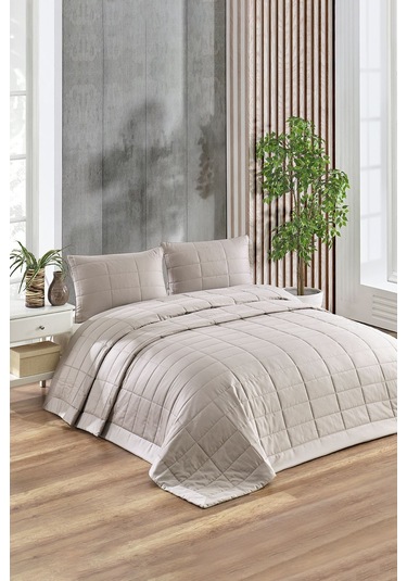 Savio Pamuk Saten Yatak Örtüsü Seti Lacivert Bej