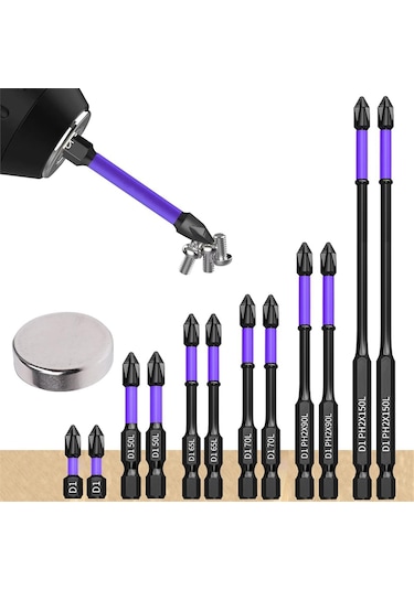 Xurunkeji 12 Adet Geliştirilmiş Yüksek Sertlik Ve Güçlü Manyetik Matkap Ucu, Kaymaz Ve Darbeye Dayanıklı Uçlar Ve Tornavida Uçları