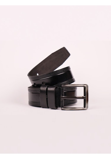 Manda Derisi Rugan Siyah Erkek Kemeri Hakiki Deri 3.5 CM Siyah