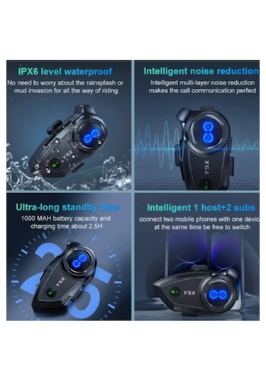 Vothoon Y5-x 1000mah Motosiklet Intercom Mavi - Siyah