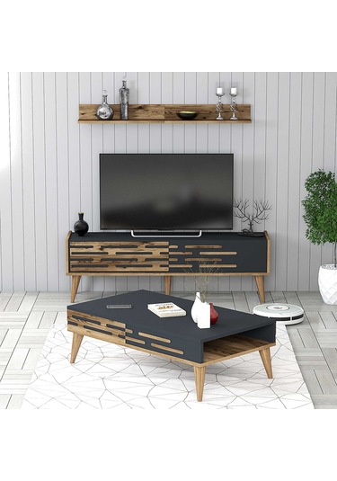 Variant Valensiya 140cm Tv Ünitesi Ve Orta Sehpa Takımı - Ceviz / Antrasit