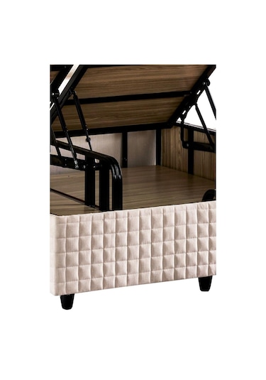 Star Baza Ve Başlık Seti 180x200 Cm Çift Kişilik Krem Keten Kumaşlı Lüks Baza Ve Başlık Takımı