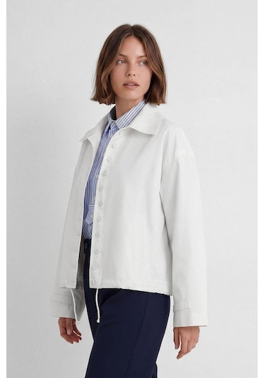 Nauvè Kısa Düğmeli Oversize Trençkot Beyaz