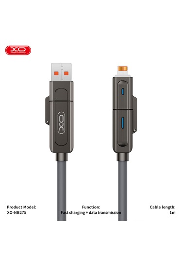 4'ü 1 Arada Şarj Kablosu Nb275 Hızlı Şarj Type-c/ Lightning/ Usbb