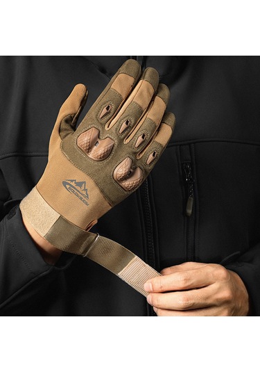 Geeksen Erkek Tam Parmak Askeri Eldiveni - Dağcılık Spor Bisiklet Sürüşü İçin Kaymazsız Dokunmatik Ekran Uyumlu - Çöl Sarısı Xl Sarı