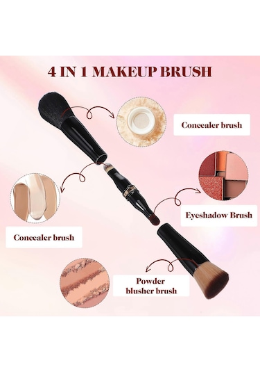 Makyaj Fırçası Çift Taraflı Makyaj Fırçası Seyahat 4'ü 1 Arada Makyaj Fırçası Makyaj Yüz Fırçası Kapatıcı Fırçası