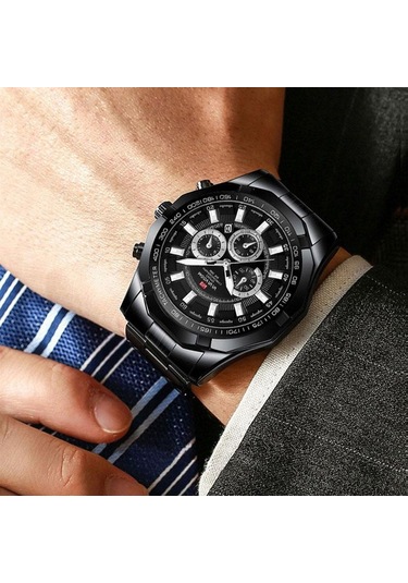 Siyah Va Va Voom Kuvars Kol Saatleri Moda Erkek Izle İş Tarzı Paslanmaz Çelik Kayış Takvim Kadran Kuvars Hareketi Kol Saati