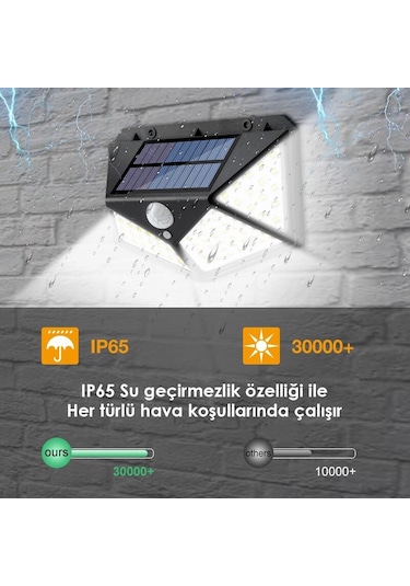 Technojet 4Adet 100 Ledli Hareket Sensörlü Güneş Enerjili Solar Bahçe Lambası Led Şarj Olabilen