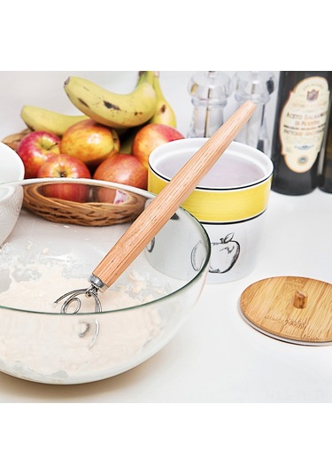 Hombey 13 İnç Ahşap Saplı Un Çubuk Miksürü - Pasta Hamuru Karıştırıcı, Pastane Çalışma Aleti, Ev Fırında Kullanıma Uygun Ahşap
