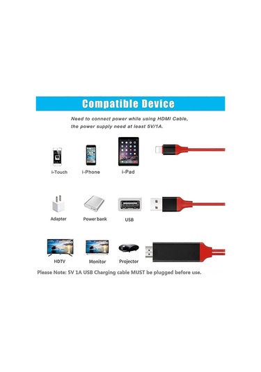 Qingmipy İphone Ve İpad İçin Mhl Hdmı Kablosu - 1080p Hd Ekran Yansıtma, Ses-video Aktarımı, Kırmızı Renk