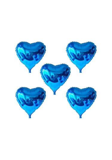 5 Adet Mavi Folyo Kalp Balon 45 CM Helyumla Uçan
