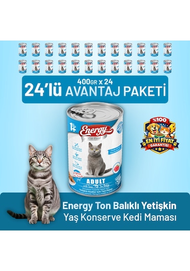 Energy Ton Balıklı Yetişkin Yaş Kedi Maması 400 G - 24 Adet