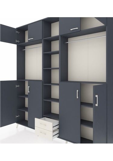 Arges Dolap 14 Raflı 2 Çekmeceli 2 Askılı 220x30x243 Antrasit-antrasit/aytaşı Antrasıt/aytası