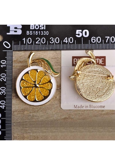 Yeşil Blucome Yağlıboya Limon Portakal Broş Moda Meyve Pimleri Kızlar Canlı Renk Aksesuarları Yeşil