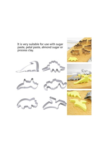 6pca/set Dinozor Kek Modu Bisküvi Kesme Kurabiye Kalıbı - Gümüş