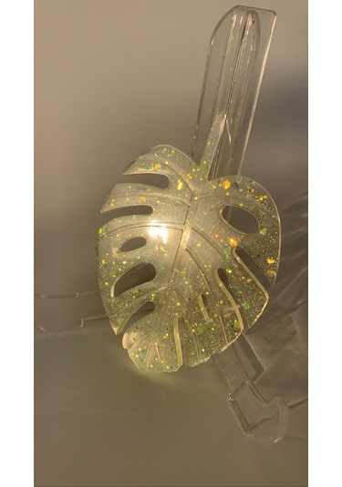 Transparan Sarı Renk Glitterli Epoksi Bardak Altlığı Yaprak Desen Sarı