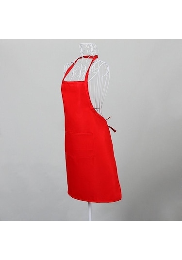 Kırmızı Cepli Önlük Kalınlaştırılmış Pamuk Polyester Karışımı Yemek Pişirme Mutfağı Restoranı