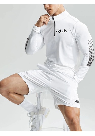 Ghassy Co. Erkek Running Hızlı Kuruma Nem Emici Teknik Performan Uzun Kollu T-shirt Açık Gri