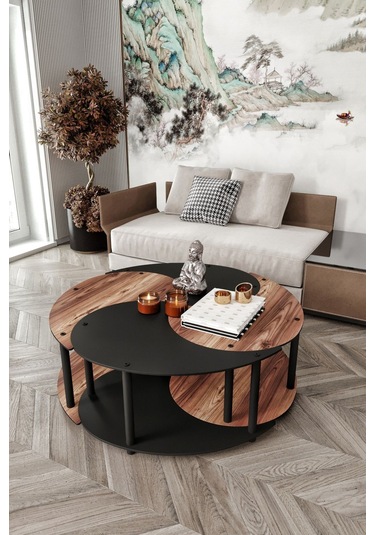 Yin Yang 4'lü Orta Sehpa Siyah Ceviz Siyah Ceviz