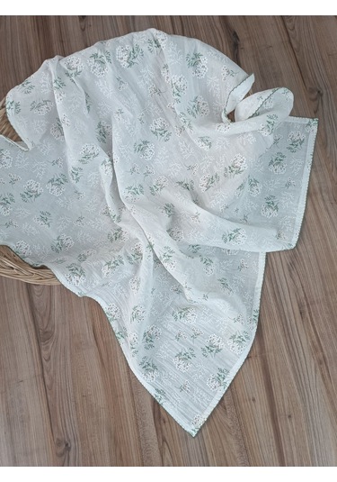 2 Katlı Müslin Kız Erkek Bebek Battaniyesi Oeko-texli %100 Pamuklu Desenli Puset Örtüsü Yenidoğan Yeşil