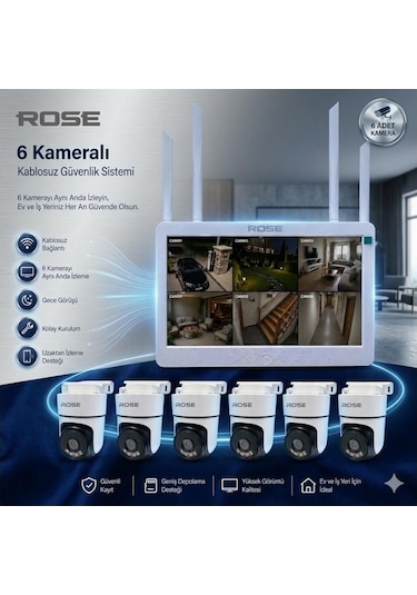 Rose 6 Ptz Kameralı 10.1'' Lcd Ekranlı Sesli Kablosuz Wifi Kamera Seti