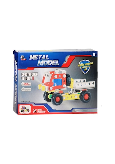 Metal Yapı İnşaat Seti 102 Parça Kamyon Maket Araba - Eğitici Stem Montaj Oyuncağı Tornavida Dahil