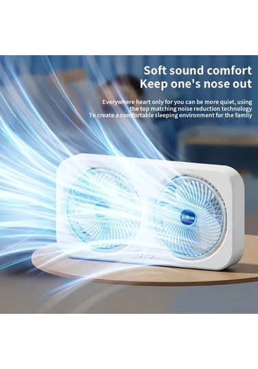 Willowhaven Mavi Çift Başlı Şarj Edilebilir Portatif Masa Vantilatörü 3 Hız Usb Pil