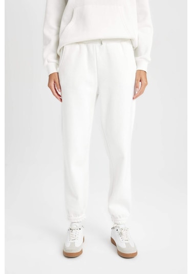 Defacto Beli Paçası Lastikli Bağcıklı Cepli Kalın Jogger Eşofman Altı V2700AZ24WNER105 Ekru