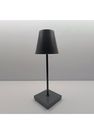 Konik Şapka Metal Şarjlı Masa Lambası Antrasit