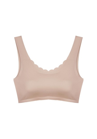 Kahverengi Dikişsiz Lazer Kesim Sütyen Pedli Kadın Hayalet Sütyen Dalga Detaylı Kahverengi