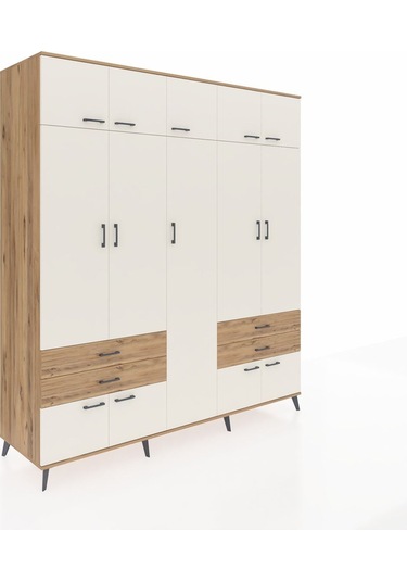 Kronos Dolap 12 Raflı 4 Çekmeceli 2 Askılı 220x59x243 Çam-aytaşı/çam Aytası/atlas Çam