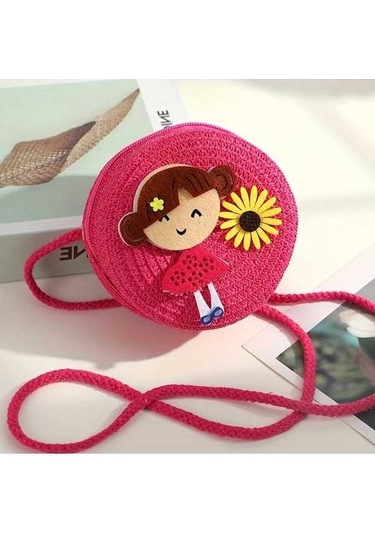 Dancemonkey Yaz Çocuk Çantası, Kız Sevimli Gül Kırmızı Hasır Crossbody Çanta Kırmızı