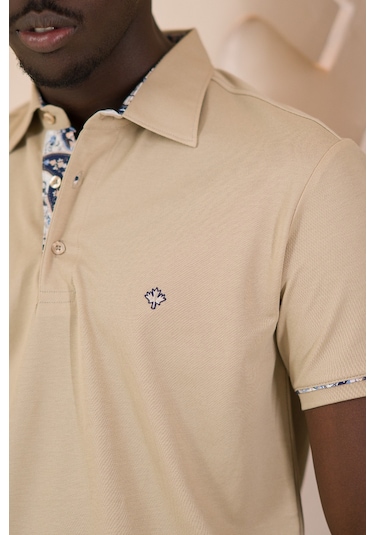 Paul Martin Regular Fit Yaka Garnili Pamuklu Polo Yaka T-shirt krem