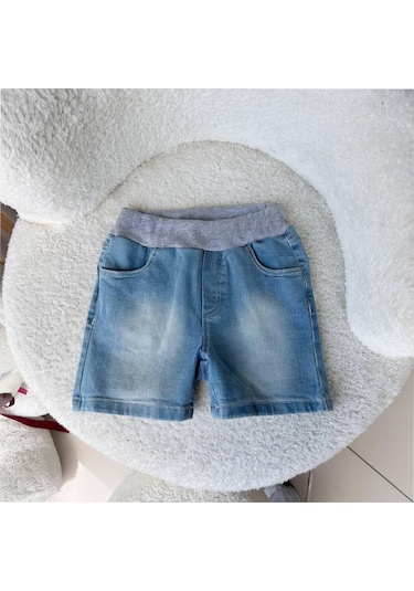 Overdo Kids Erkek Bebek Beli Lastikli Rahat Kalıp Kot Şort Mavi