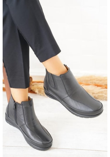 Castle Black 42759 Hakiki Deri Ortopedik Taban Anne Bot Siyah