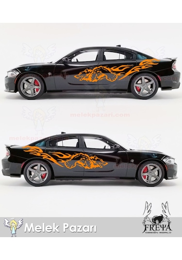 90x21cm-Kurt Alevli Yan Kapı Araba Sticker. Alevli Kurt Oto Arka