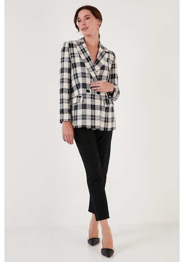 Lela Regular Fit Kruvaze Yaka Tüvit Blazer Bayan Ceket 611Ce0310 Siyah